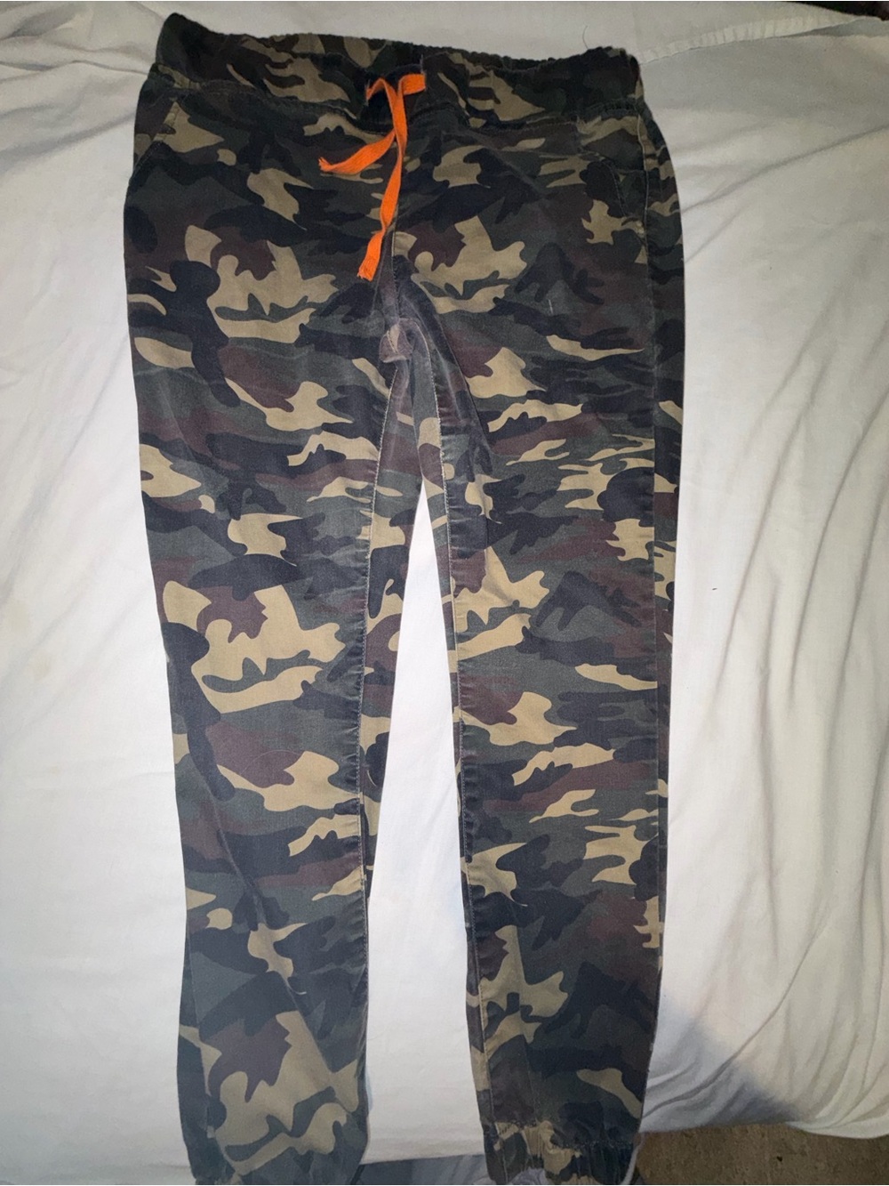 Camo Jogger Bottoms with Orange Drawstring
